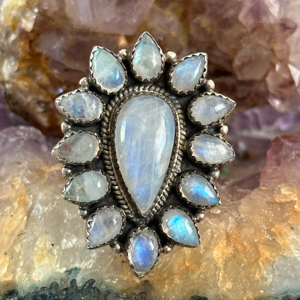 Rainbow Moonstone Statement Adjustable Sterling S… - image 3